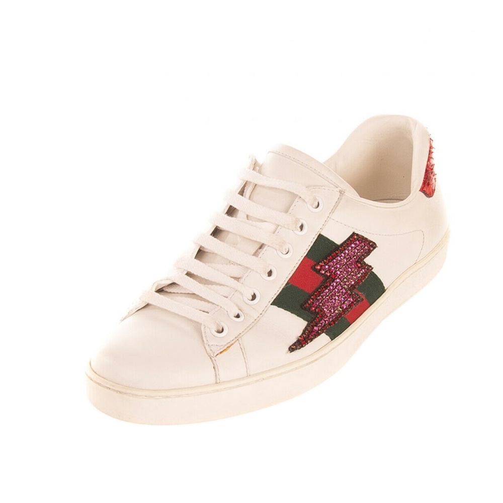 GUCCI Ace Lightning Bolt Embroidered Sneakers